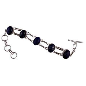 Sterling Silver 925 Womens Blue Lapis Stone Link Bracelet